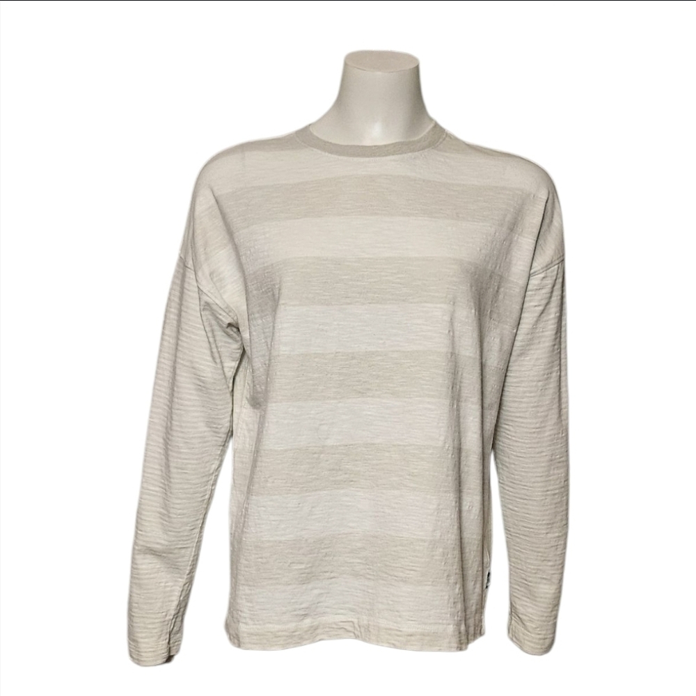 North Face Top Long Sleeve Stripe Knit Top Cotton Off White Drop Shoulder sz M